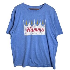 Hamms Beer Graphic T-Shirt Mens Blue Heather Distressed Crown Logo Tee